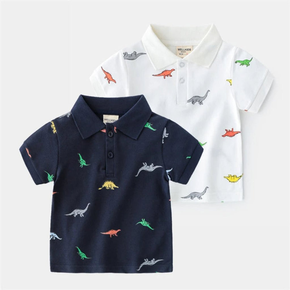 Kids Dino Polo Shirt – Korte Mouw Jongensshirt van Biologisch Katoen