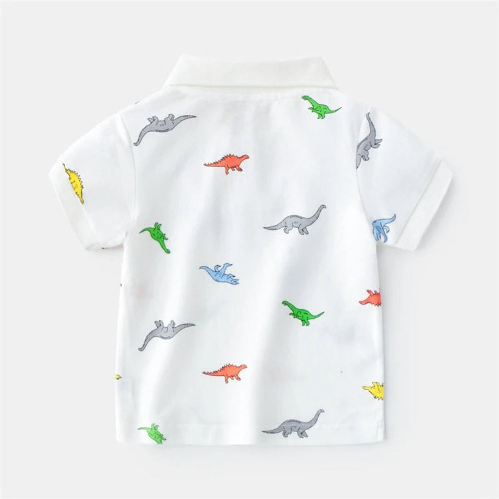 Kids Dino Polo Shirt – Korte Mouw Jongensshirt van Biologisch Katoen