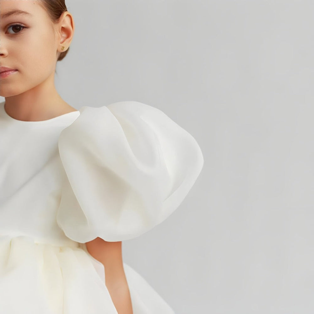 Satijnen Tule Meisjesjurk – Elegante Feestjurk voor Bruiloft & Ceremonie