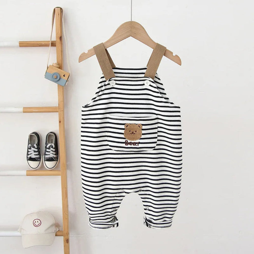 Unisex Gestreepte Boho Tuinbroek met Beer Detail