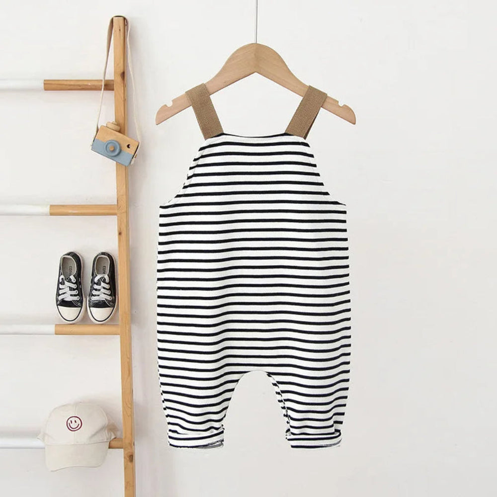 Unisex Gestreepte Boho Tuinbroek met Beer Detail