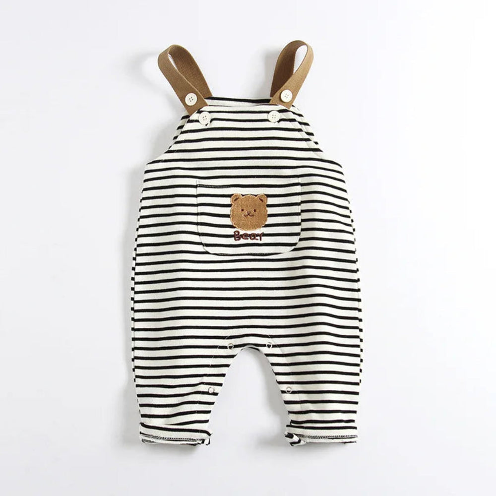 Unisex Gestreepte Boho Tuinbroek met Beer Detail