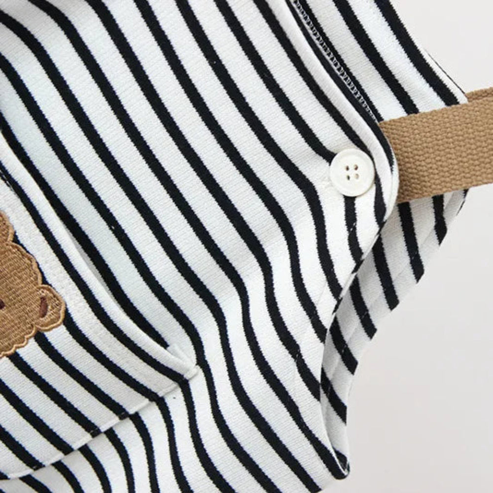 Unisex Gestreepte Boho Tuinbroek met Beer Detail