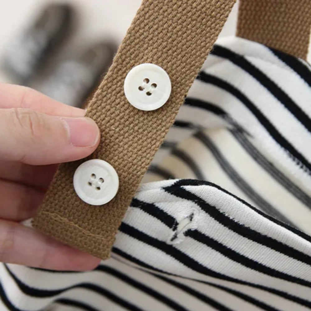 Unisex Gestreepte Boho Tuinbroek met Beer Detail