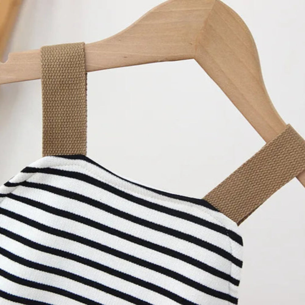 Unisex Gestreepte Boho Tuinbroek met Beer Detail