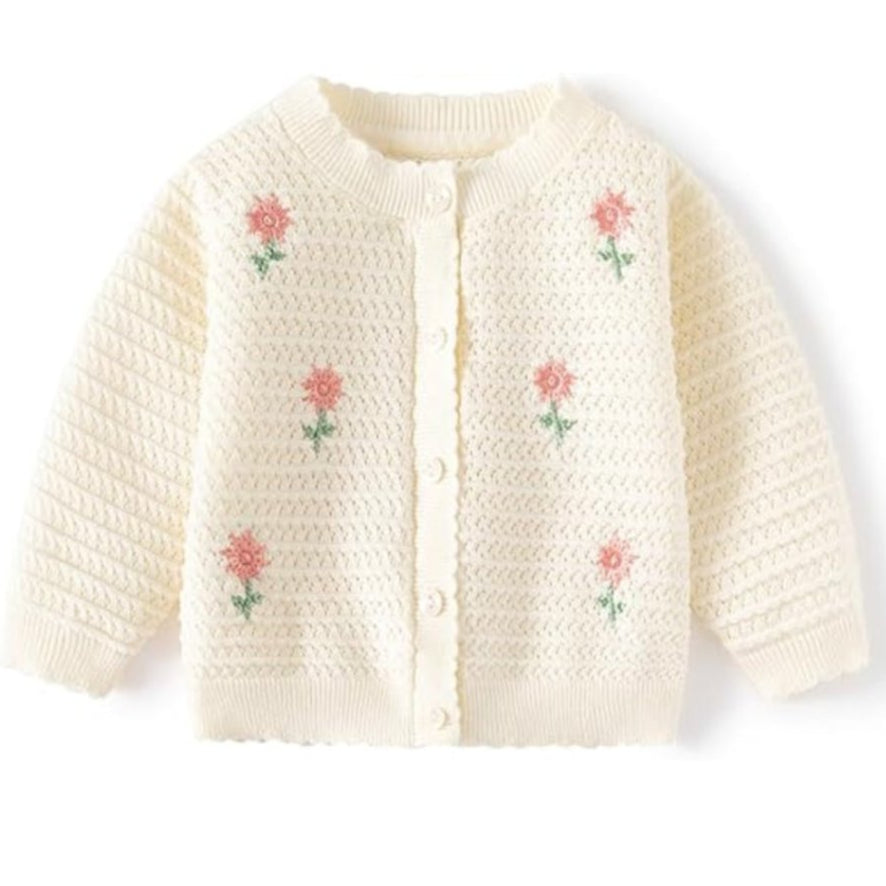 Bloemen Baby Meisjes Vest – Zacht Gebreid Katoenen Cardigan