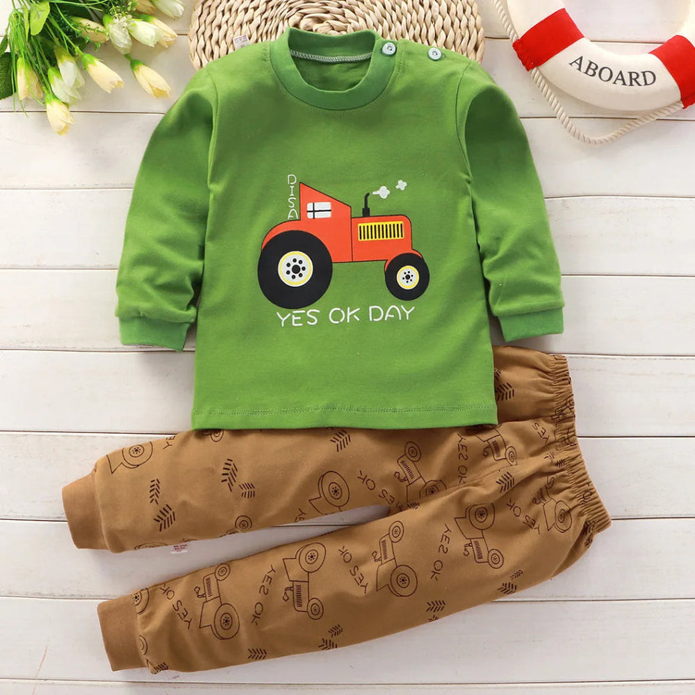 Jongensset Tractorprint – Katoenen Sweater & Broek