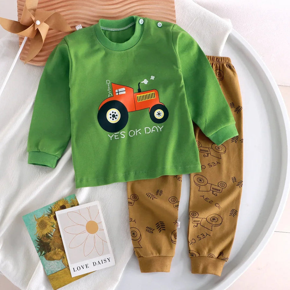 Jongensset Tractorprint – Katoenen Sweater & Broek