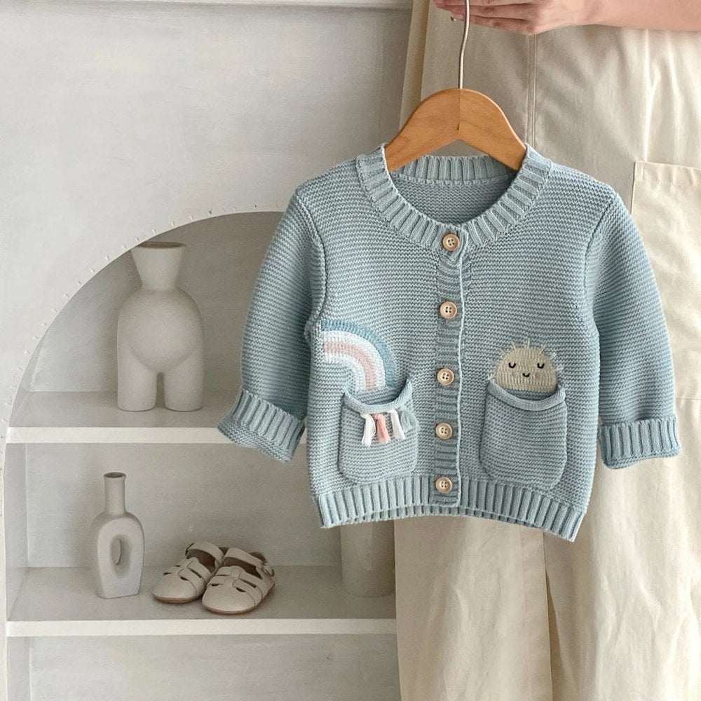 Salieblauw Meisjes Vest – 100% Gebreid Katoen Cardigan
