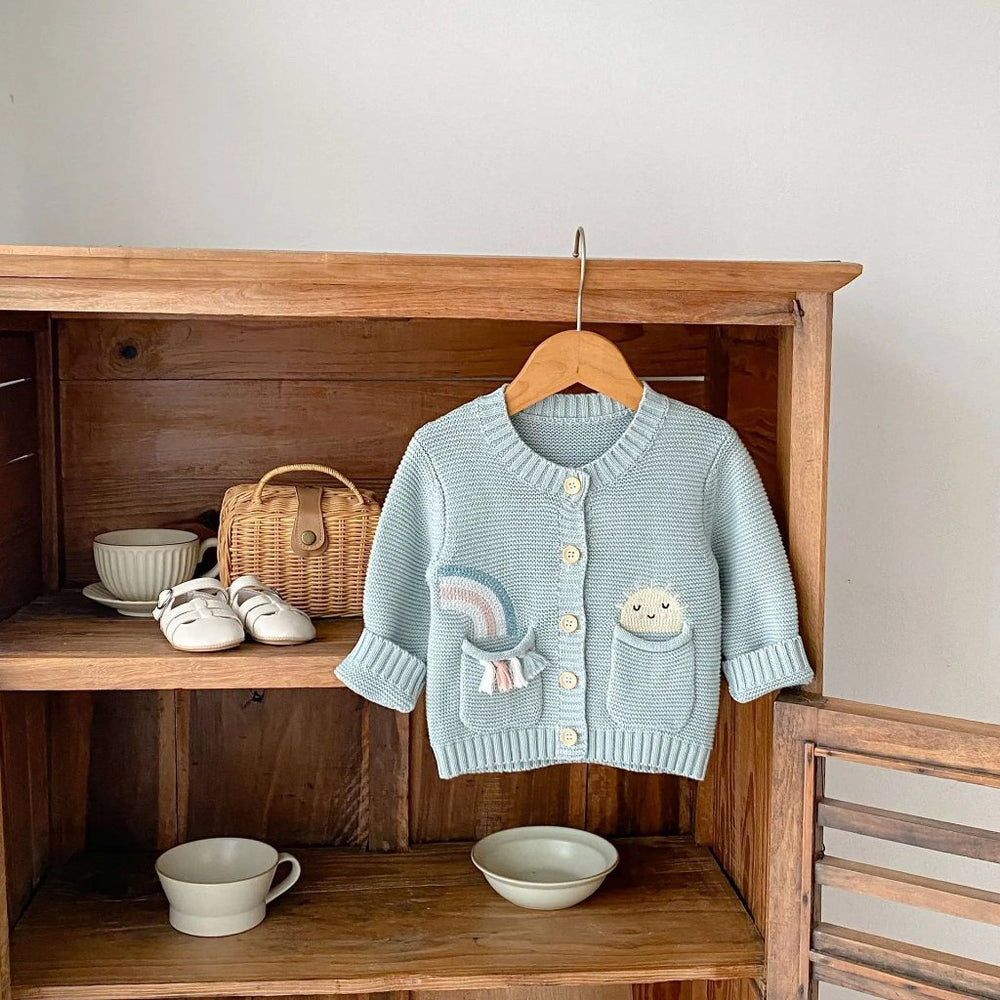 Salieblauw Meisjes Vest – 100% Gebreid Katoen Cardigan
