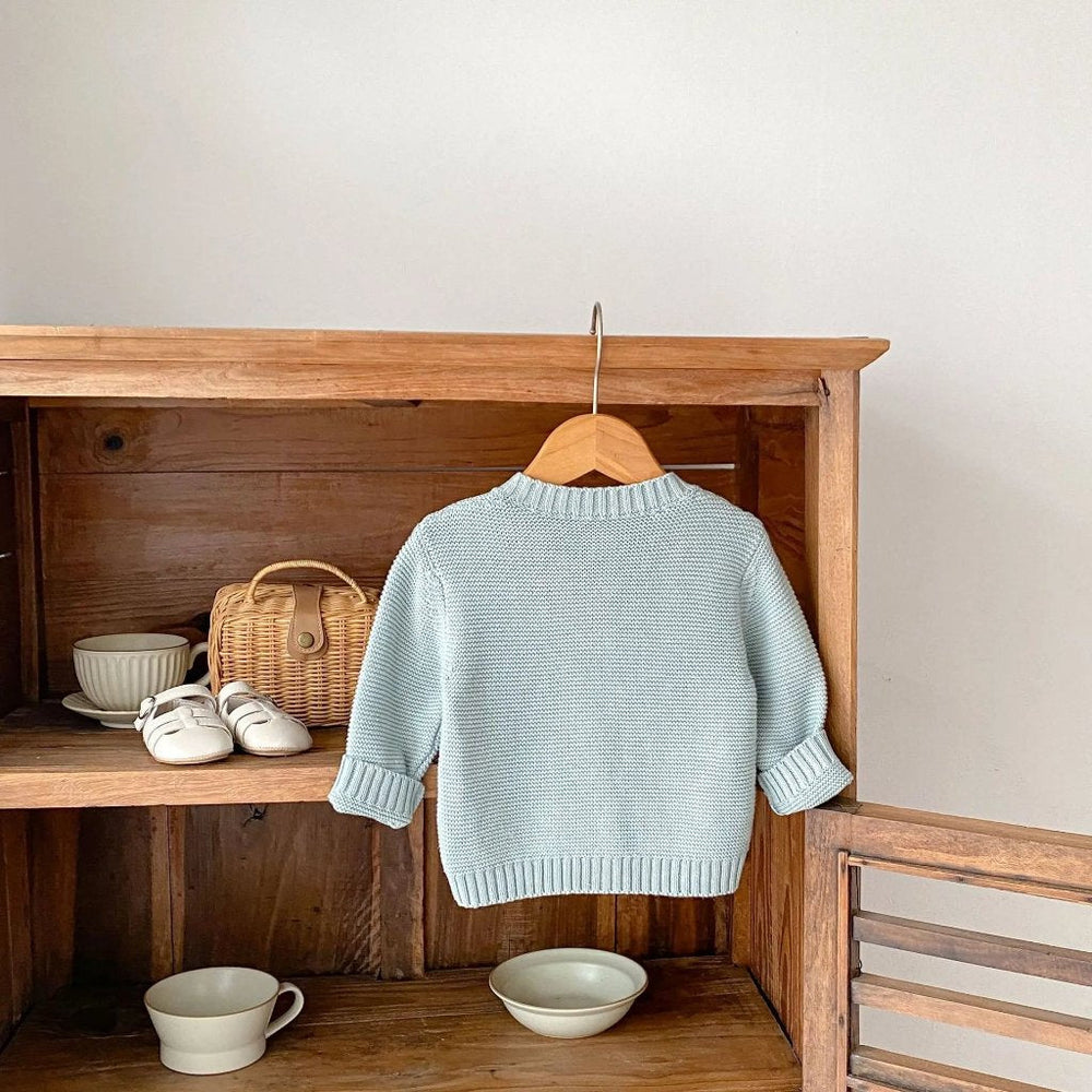 Salieblauw Meisjes Vest – 100% Gebreid Katoen Cardigan