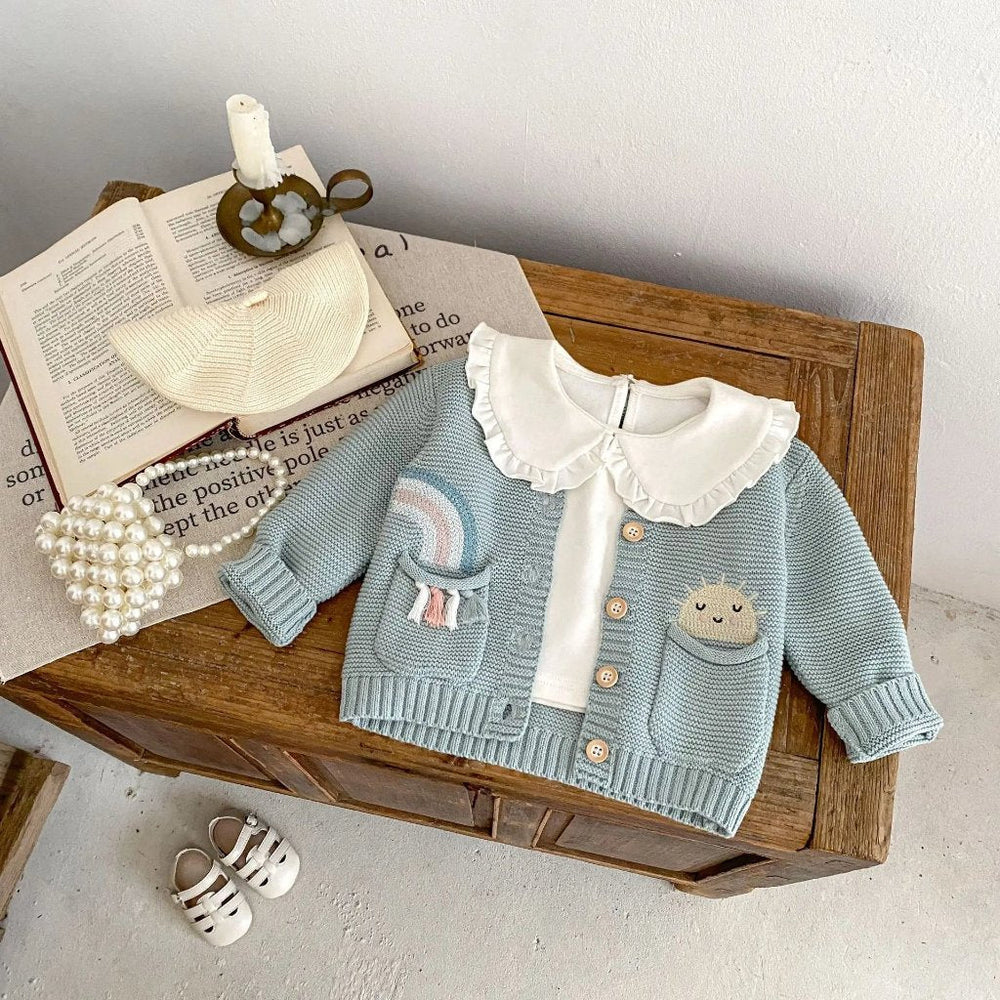 Salieblauw Meisjes Vest – 100% Gebreid Katoen Cardigan