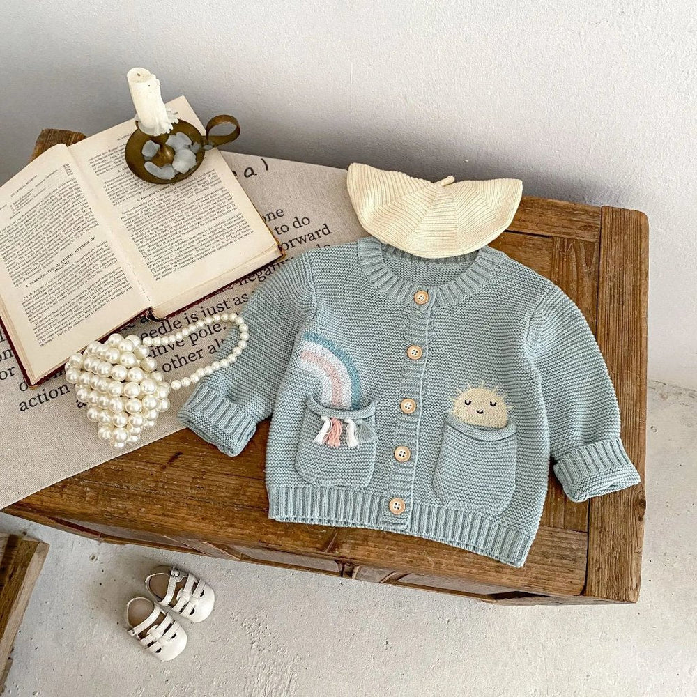 Salieblauw Meisjes Vest – 100% Gebreid Katoen Cardigan