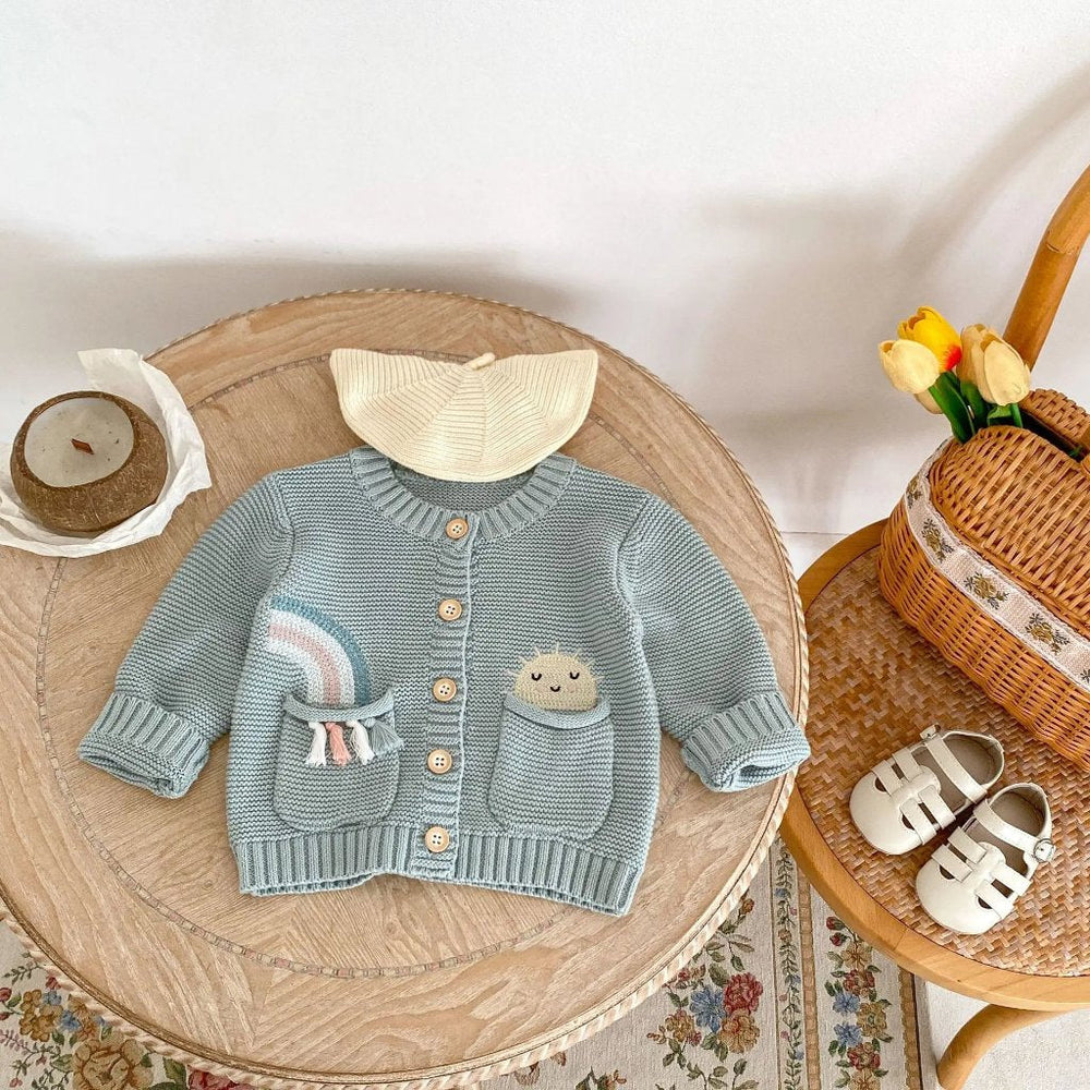 Salieblauw Meisjes Vest – 100% Gebreid Katoen Cardigan