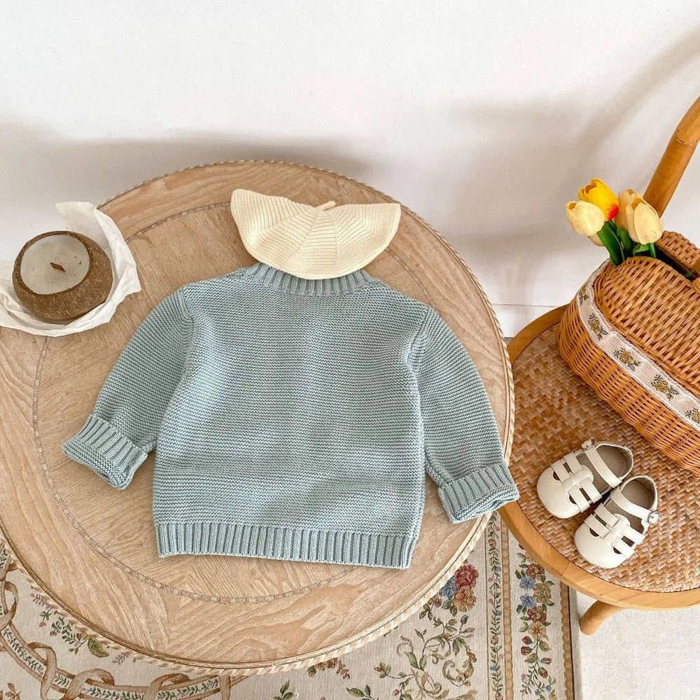 Salieblauw Meisjes Vest – 100% Gebreid Katoen Cardigan