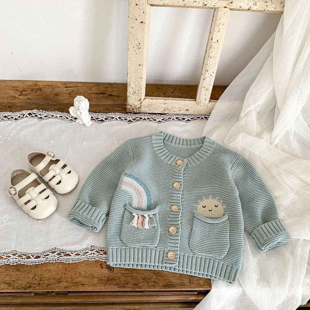 Salieblauw Meisjes Vest – 100% Gebreid Katoen Cardigan