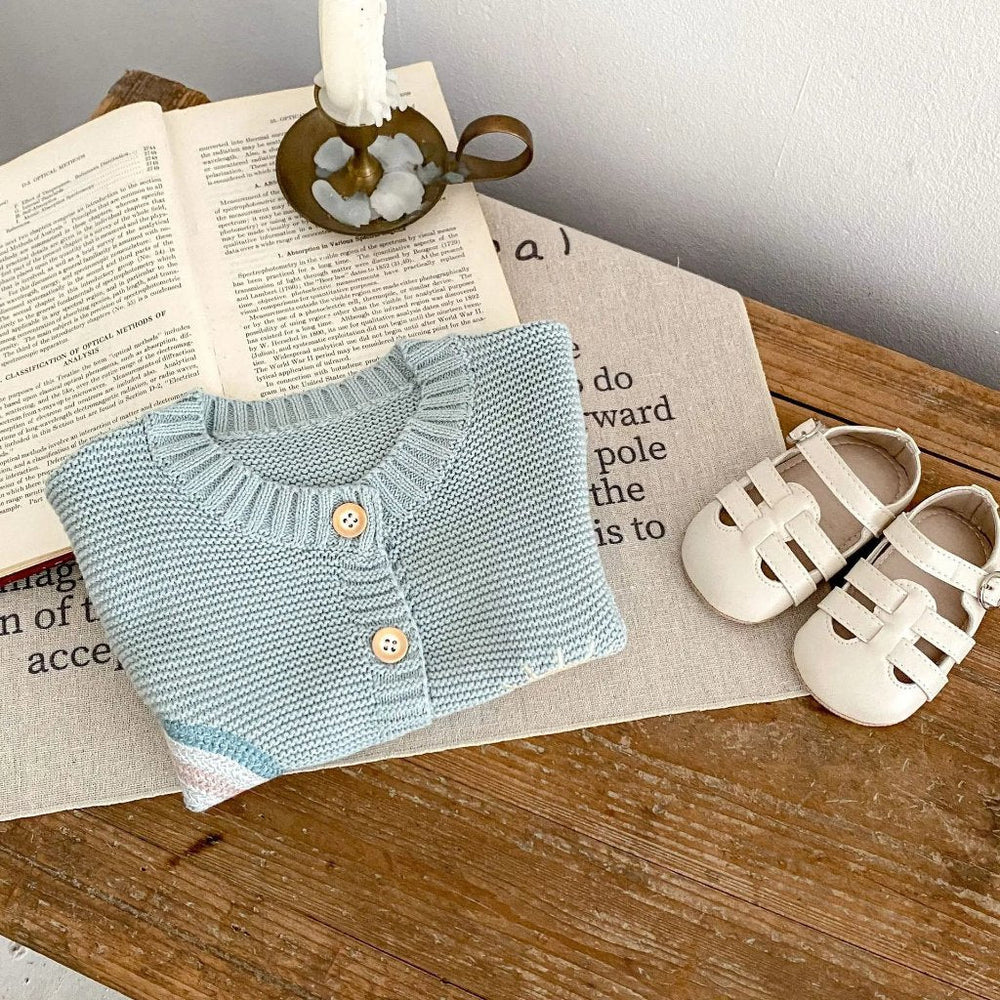 Salieblauw Meisjes Vest – 100% Gebreid Katoen Cardigan