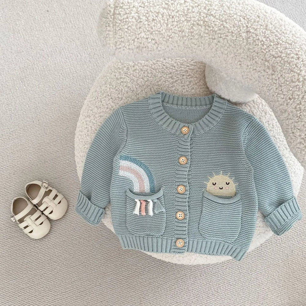 Salieblauw Meisjes Vest – 100% Gebreid Katoen Cardigan