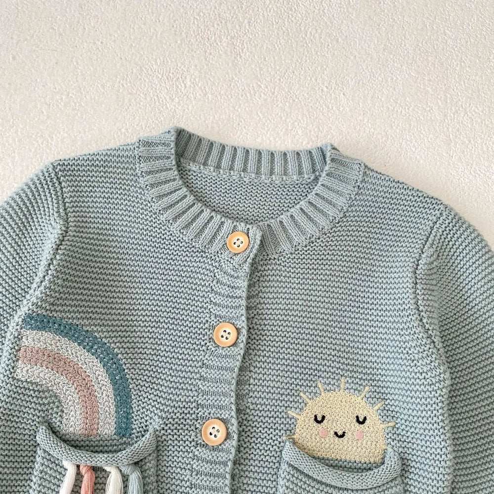 Salieblauw Meisjes Vest – 100% Gebreid Katoen Cardigan
