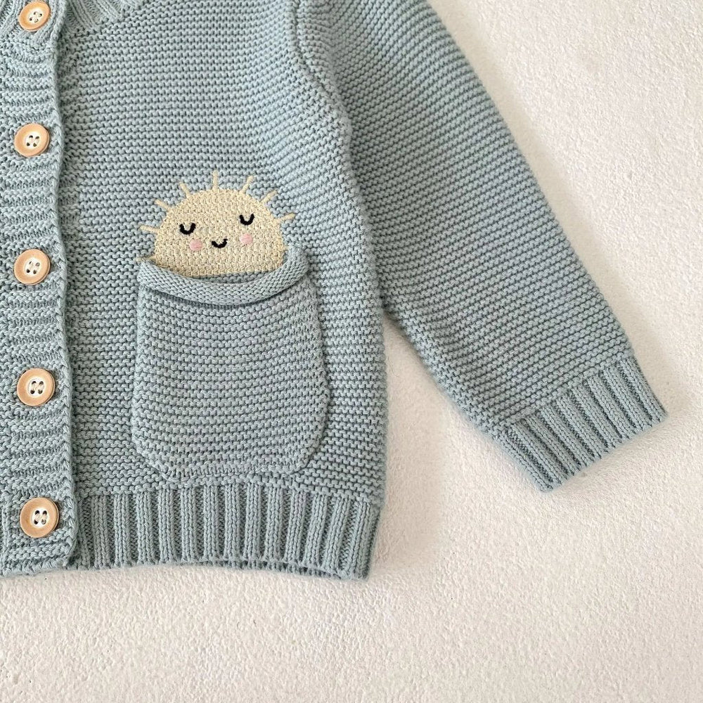 Salieblauw Meisjes Vest – 100% Gebreid Katoen Cardigan