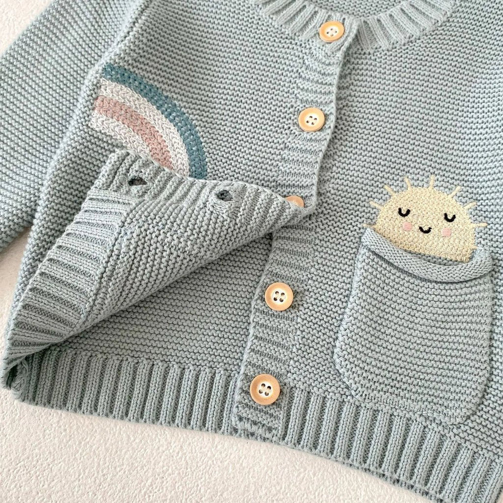 Salieblauw Meisjes Vest – 100% Gebreid Katoen Cardigan