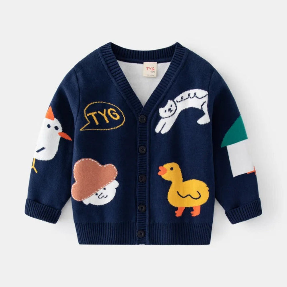 Playful Farm Animal Gebreid Jongens Vest van 100% Katoen