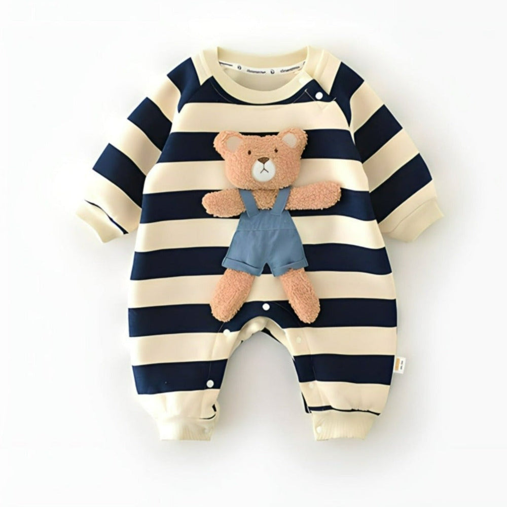 Cozy Unisex Baby Beer Romper – Fleece Gevoerde Katoenen Jumpsuit
