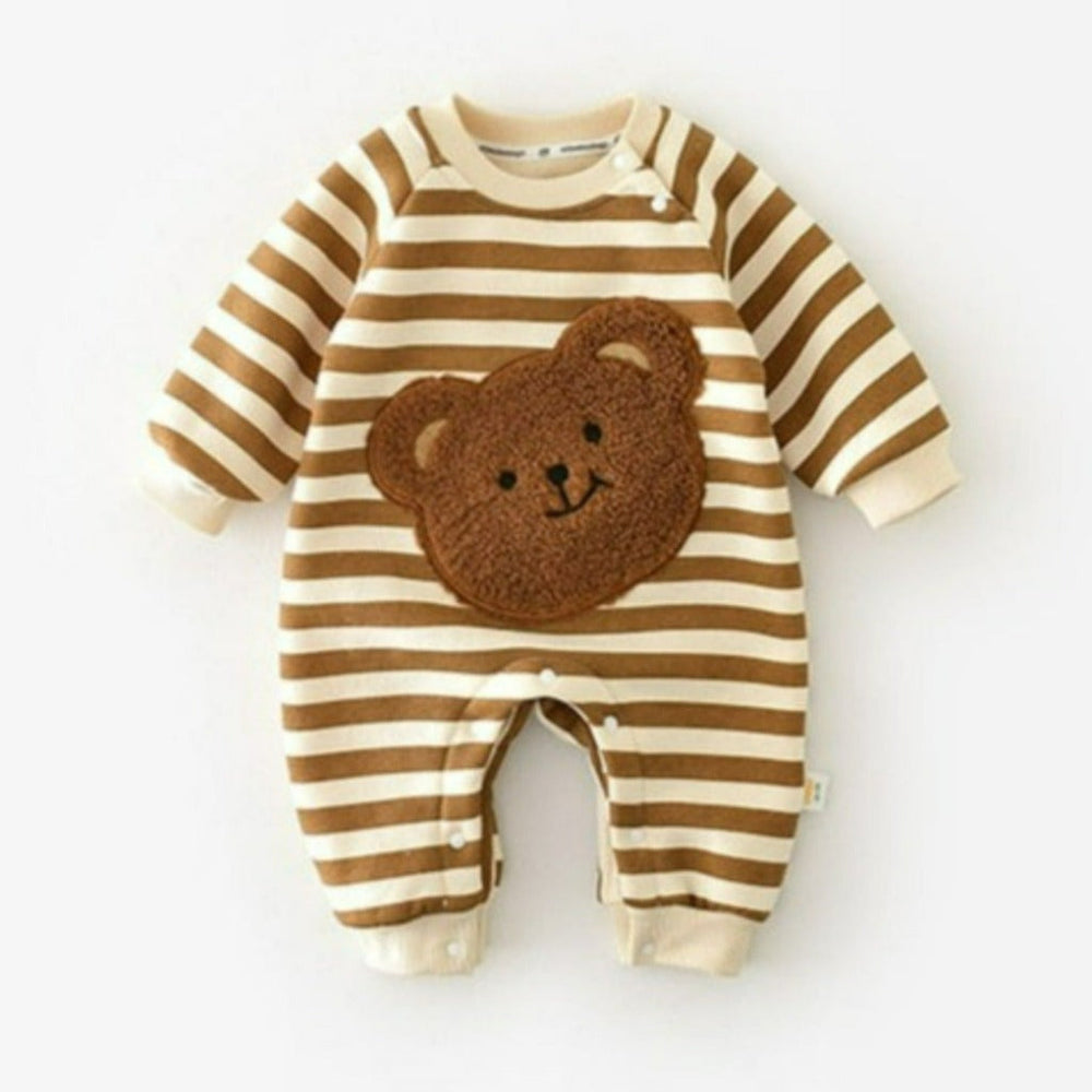 Cozy Unisex Baby Beer Romper – Fleece Gevoerde Katoenen Jumpsuit