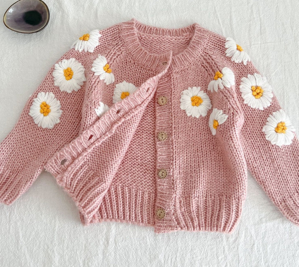 Daisy Gebreid Meisjes Vest Bloemen – Katoen Acryl Mix