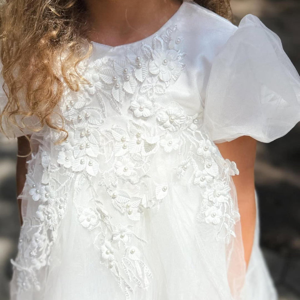 Witte Tule Bloemenmeisjes Jurk met Strik