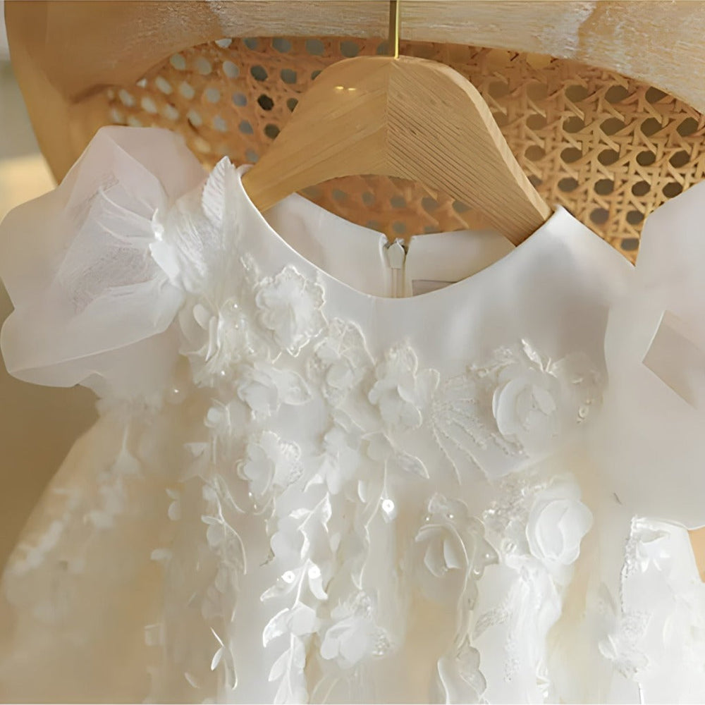 Witte Tule Bloemenmeisjes Jurk met Strik