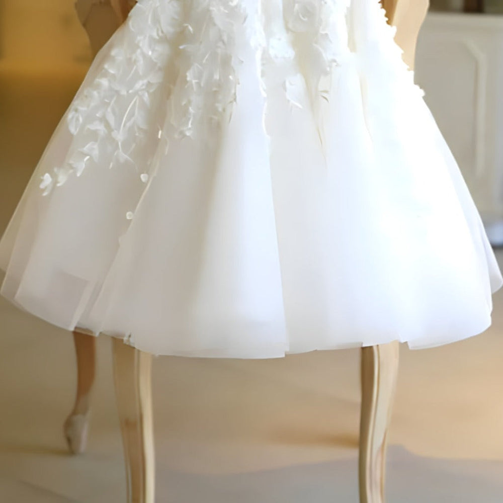 Witte Tule Bloemenmeisjes Jurk met Strik