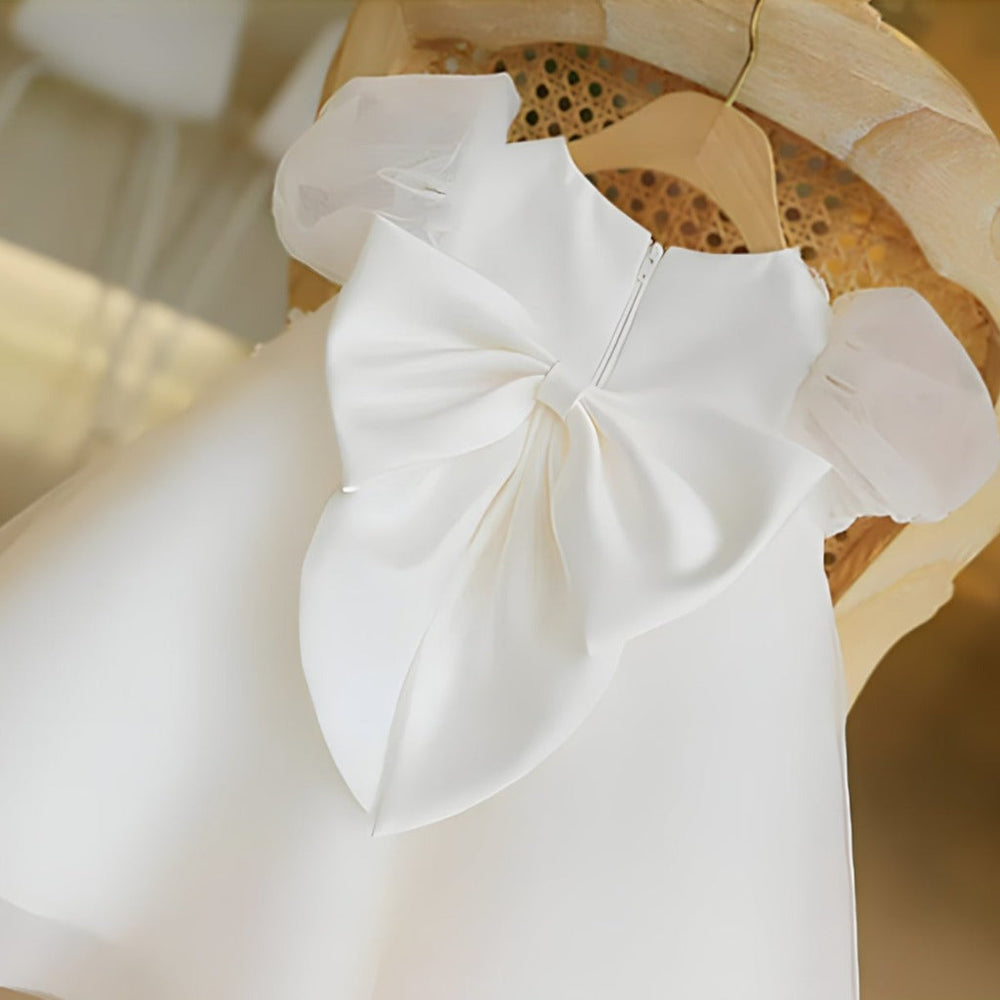 Witte Tule Bloemenmeisjes Jurk met Strik