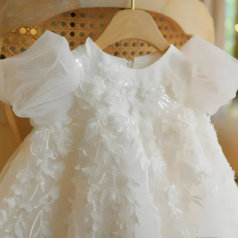 Witte Tule Bloemenmeisjes Jurk met Strik