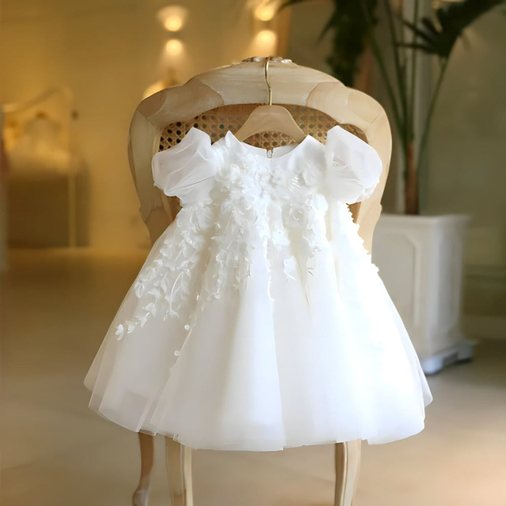 Witte Tule Bloemenmeisjes Jurk met Strik