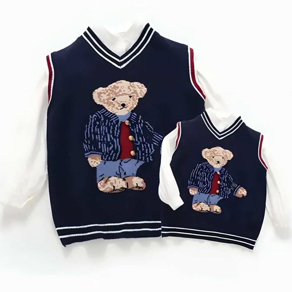 Bear Knit Katoenen Mouwloze Pullover – Marineblauw