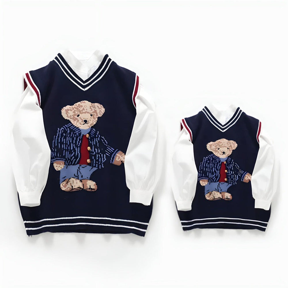 Bear Knit Katoenen Mouwloze Pullover – Marineblauw