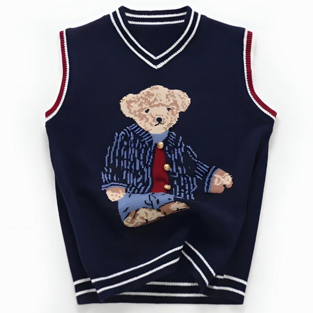 Bear Knit Katoenen Mouwloze Pullover – Marineblauw