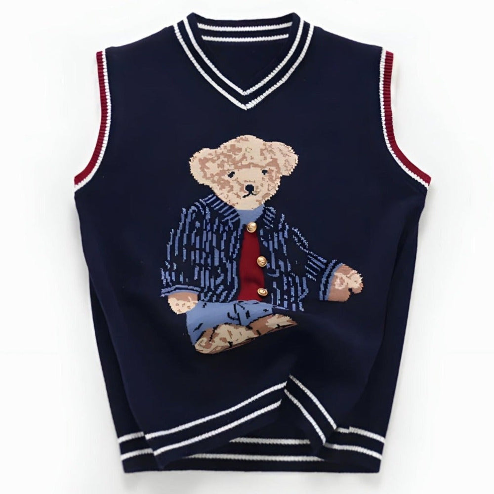 Bear Knit Katoenen Mouwloze Pullover – Marineblauw