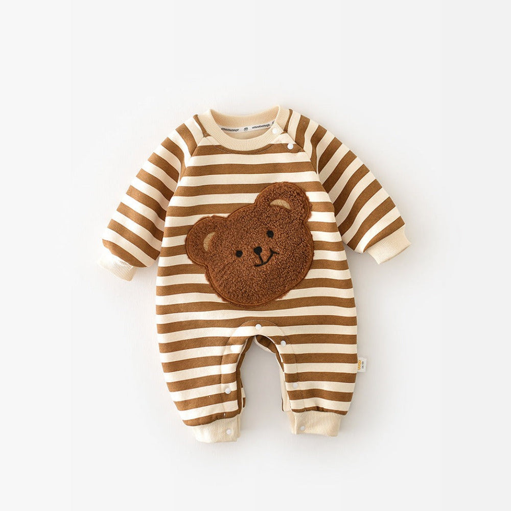 Cozy Unisex Baby Beer Romper – Fleece Gevoerde Katoenen Jumpsuit