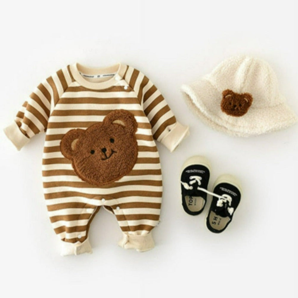 Cozy Unisex Baby Beer Romper – Fleece Gevoerde Katoenen Jumpsuit