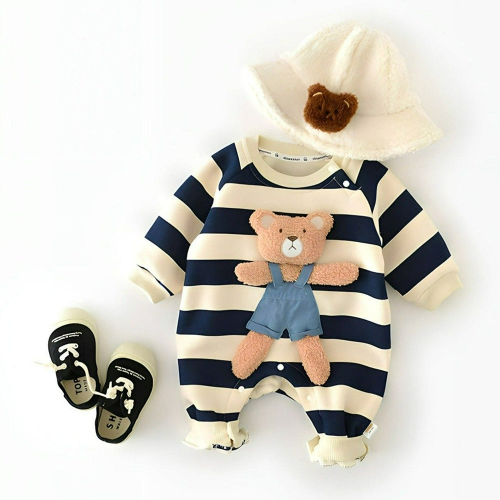 Cozy Unisex Baby Beer Romper – Fleece Gevoerde Katoenen Jumpsuit