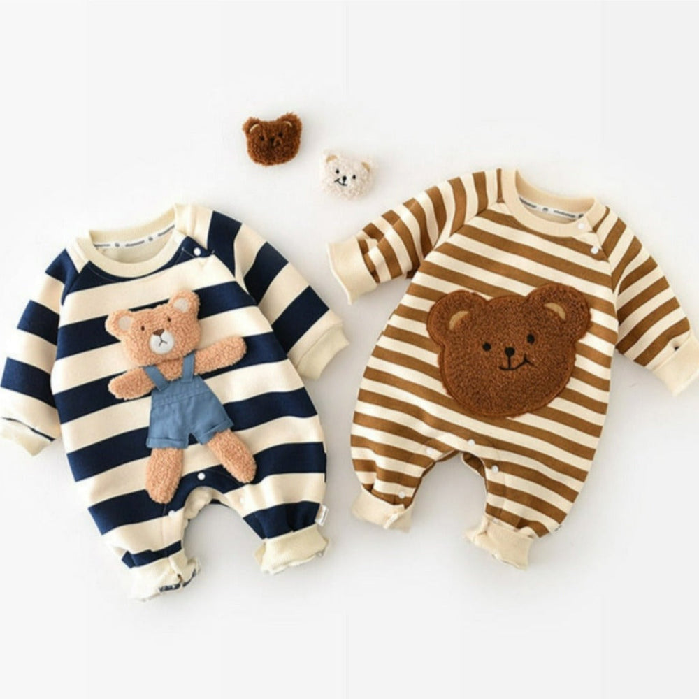 Cozy Unisex Baby Beer Romper – Fleece Gevoerde Katoenen Jumpsuit