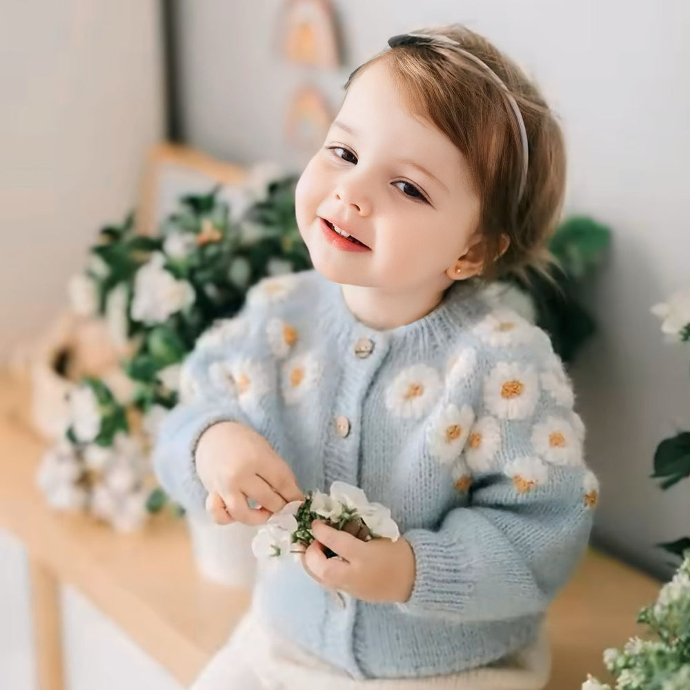 Daisy Gebreid Meisjes Vest Bloemen – Katoen Acryl Mix