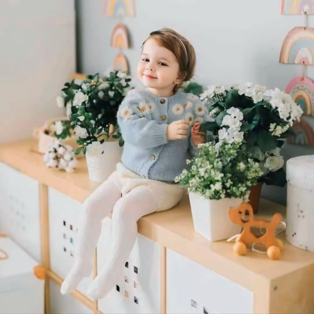 Daisy Gebreid Meisjes Vest Bloemen – Katoen Acryl Mix