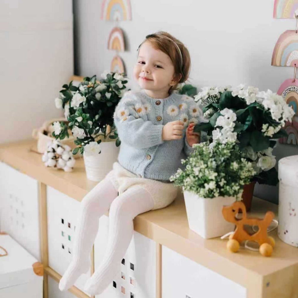 Daisy Gebreid Meisjes Vest Bloemen – Katoen Acryl Mix