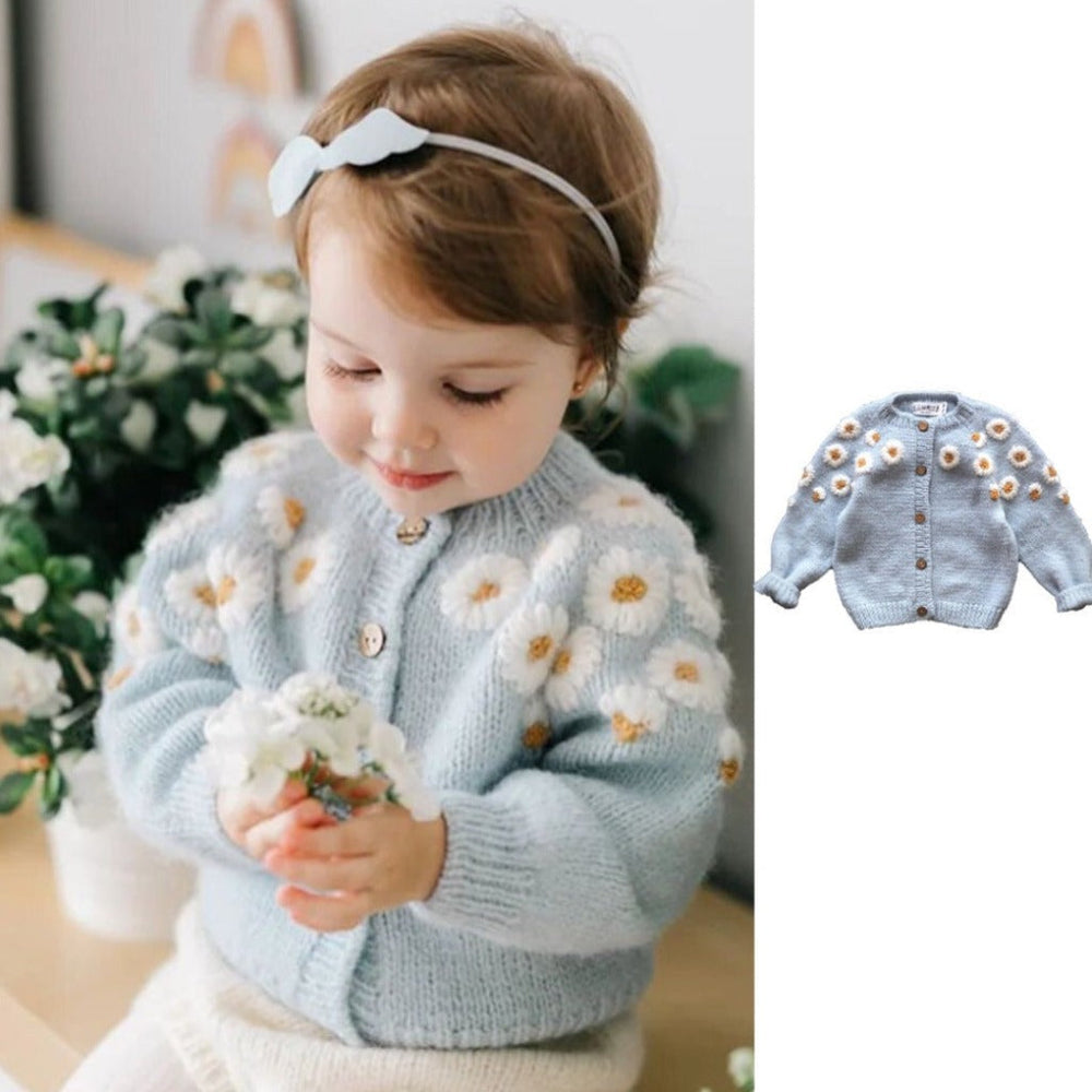 Daisy Gebreid Meisjes Vest Bloemen – Katoen Acryl Mix