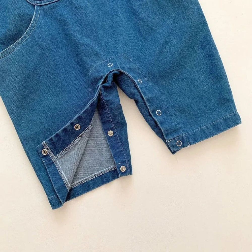 Denim Beer Baby 2-Delige Set – Jumpsuit met Gestreept Shirt