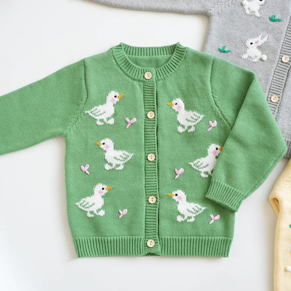 Meisjes Eend Gebreid Vest – 100% Katoenen Cardigan
