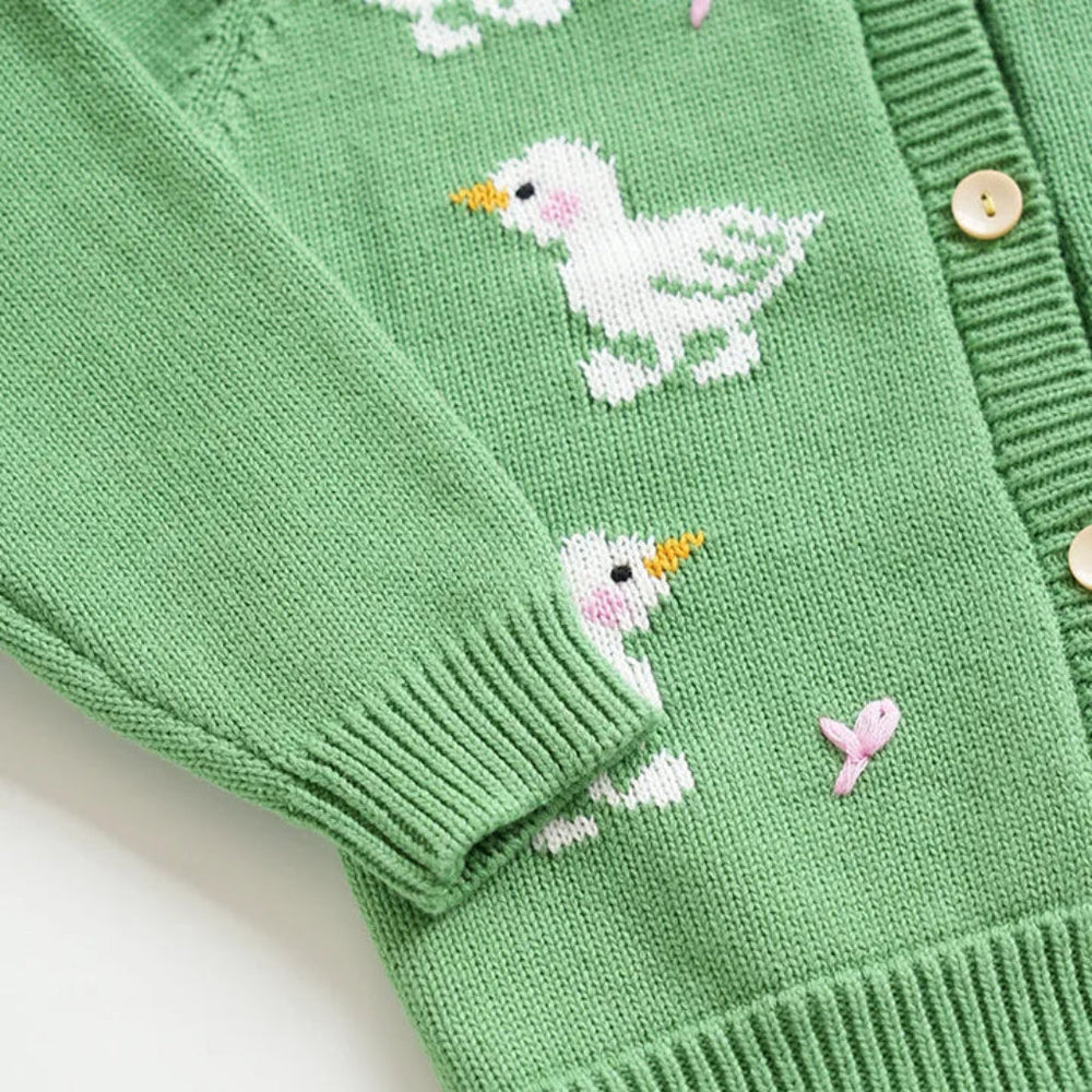 Meisjes Eend Gebreid Vest – 100% Katoenen Cardigan